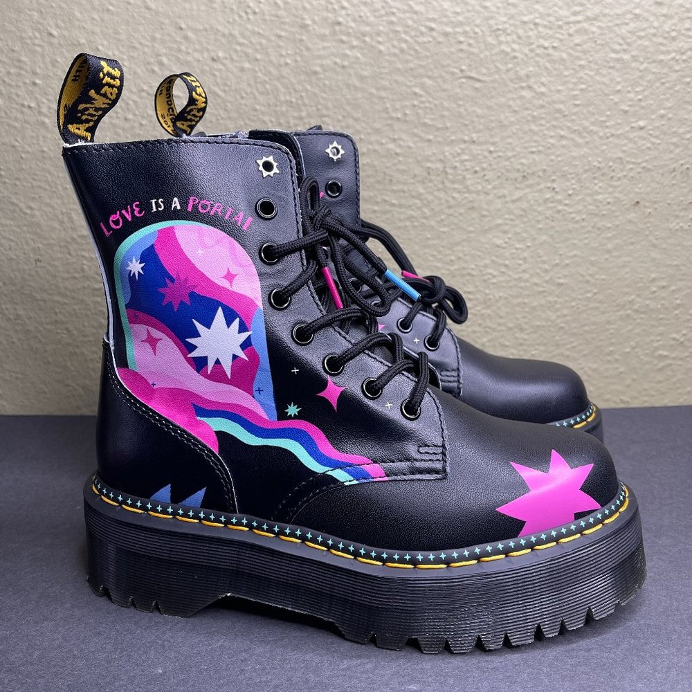 New Dr. Martens Loveis Wise Jadon for Pride Women's Size 7 Black Platform Boots